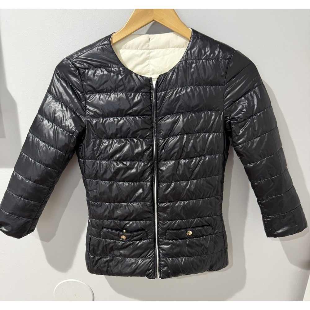 HERNO Women Reversible Lightweight Puffer Down Jacket Black & White Size 38 Or 2